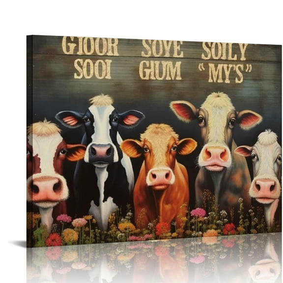 Nawypu Rustic Country Funny Cow Pictures Wall Decor God Says You Are Christian Bible Verses Canvas Prints Painting Modern Home Framed Artwork for Bathroom Living Room