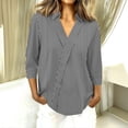 thumbnail image 2 of OIOLOYJM Golf Shirts for Women V Neck 3/4 Sleeve Geometric Print Polo Shirts Spring Lapel Collar Loose Fit Sports T Shirts Work Casual Outfits Gray M, 2 of 7