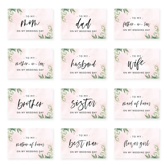 Koyal Wholesale Wedding Day Gift Cards Set with Envelopes Set of 12, Greenery Leaves 1