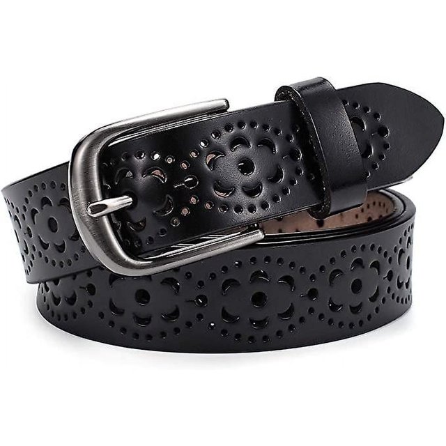 Cinturón de cuero para mujer para vestido - Ancho de 2,8 cm: Cinturón de cintura para mujer y niña con hebilla de aluminio para pantalones vaqueros negros