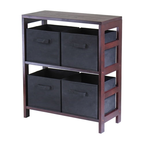 Winsome Leo 2-Section Storage Shelf with 4 Foldable Black Fabric Baskets