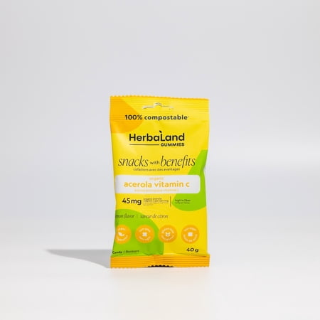 Herbaland - Acerola Vitamin C Gummies - Vegan Snacks with Benefits, Lemon Flavor