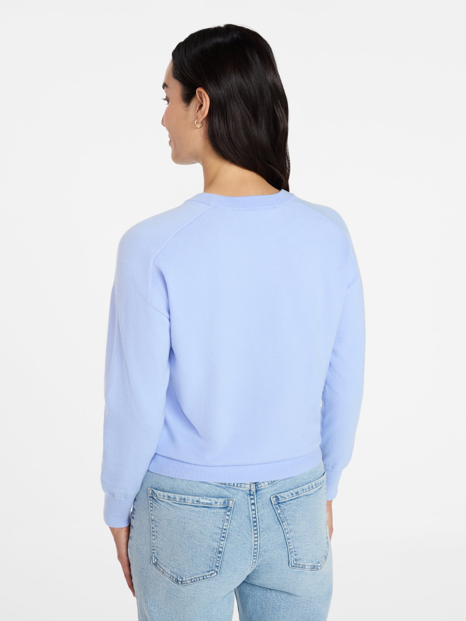 Time and Tru Women's Crewneck Sweater with Long Sleeves, Lightweight, Sizes XS-XXXL