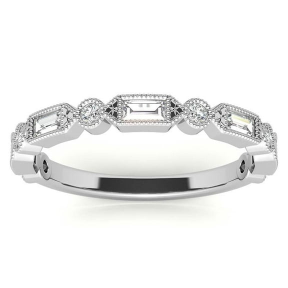 Sterling Silver Delicate Round Shaped Moissanite White Gold Ring Women