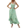 thumbnail image 1 of Vestido largo de verano sin mangas, cuello en V sin espalda estampado de flores cordón irregular, 1 of 5