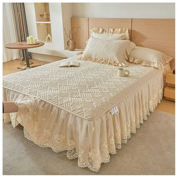 Ruffle Bedskirt Bedspread Bedskirt Ruffle Bed Valance Comfort Anti-Wrinkle Thick Bedspread Quilted Thicken Hold Bedspreads