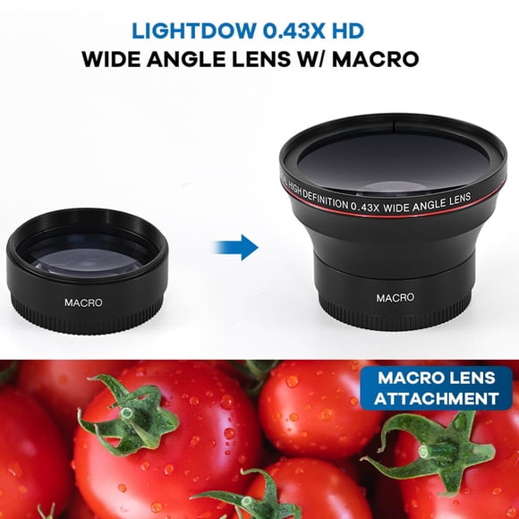 Lightdow 58MM 0.43x High-Definition Wide Angle + Macro Lens Attachment for Cannon Nikon Camera Lens