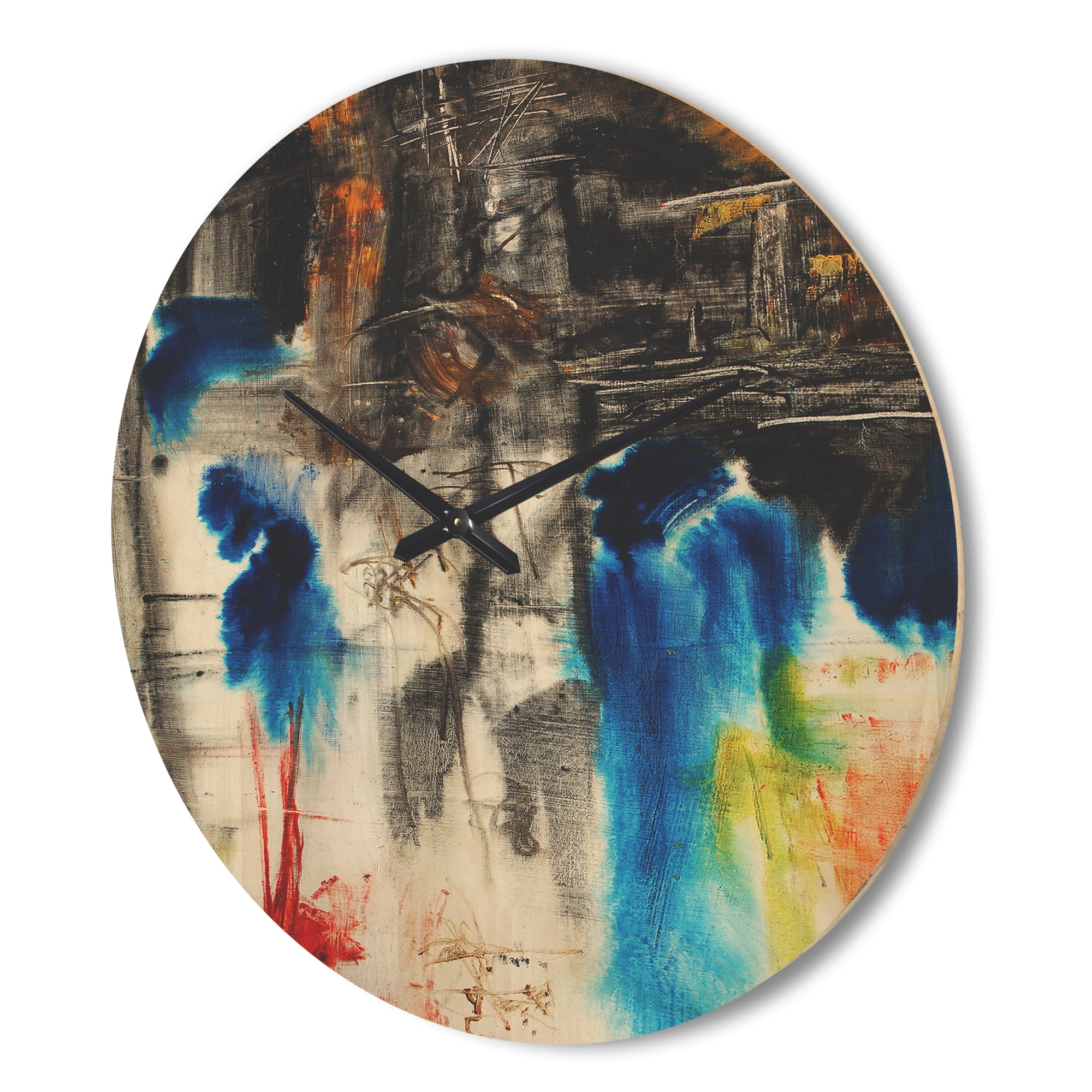 Designart 'Blue Black and Yellow Pattern ' Modern Wood Wall Clock