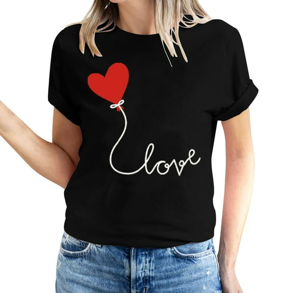 ICHUANYI Women's T-shirt Valentine's Day Print Shirts Short Sleeve Crew Neck Tops Cloth New Trending