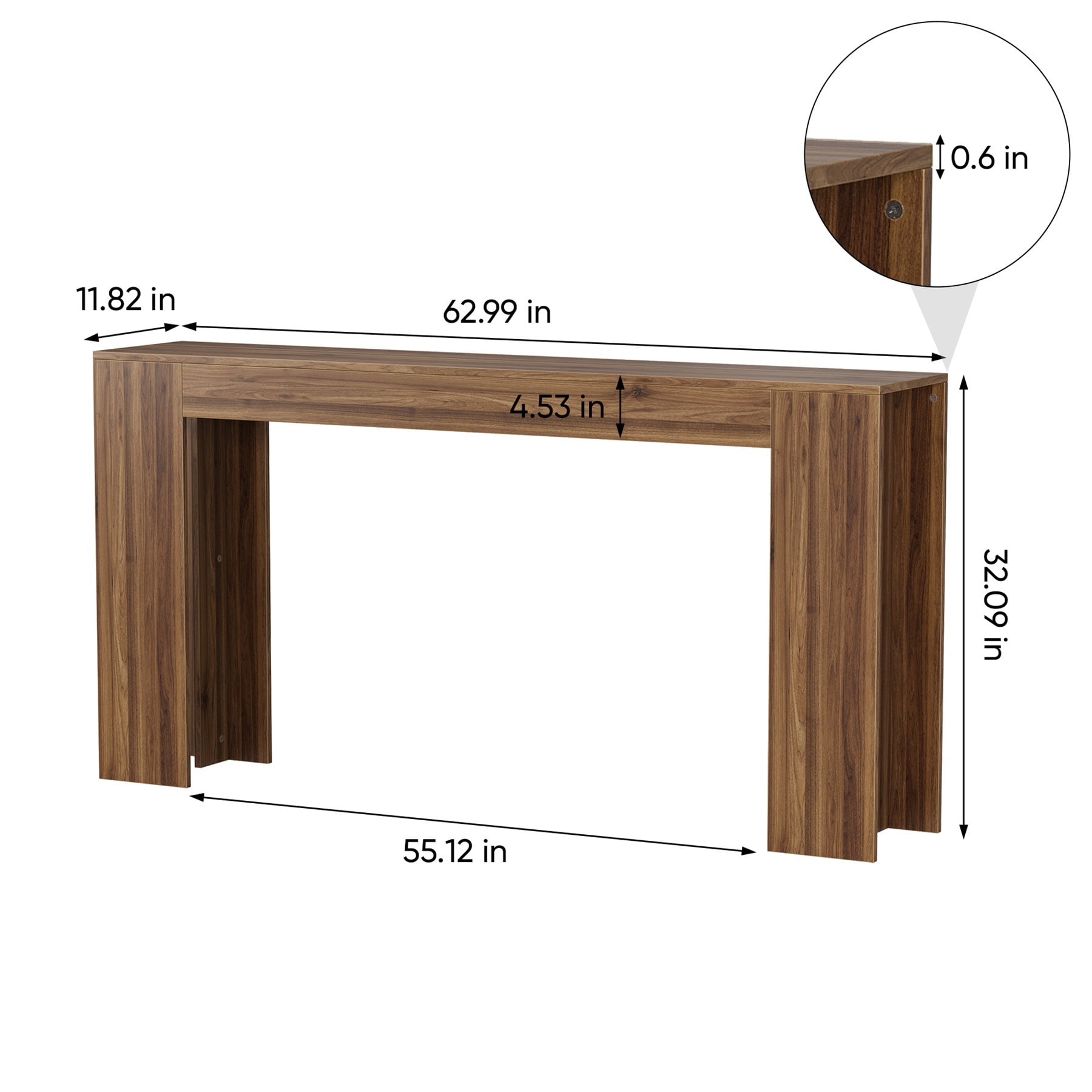 Hommoo 62.99" Extra-long Entryway Table, Farmhouse Sofa Table, Console Table, Hallway Table, Walnut
