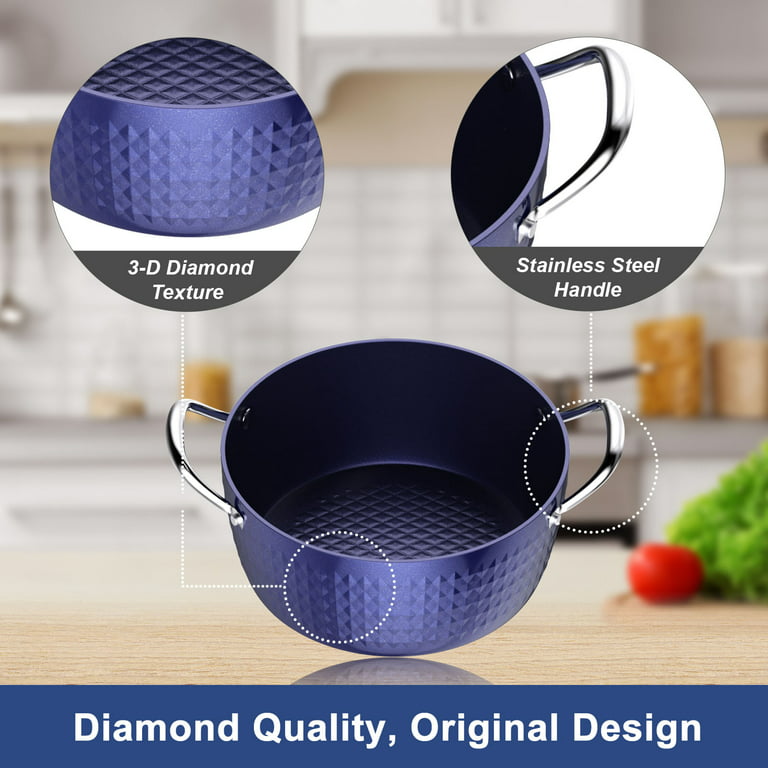 Bluethy 3.7 Quart Cooking Soup Pot with Lid, Small Nonstick Soup Pot with  Lid, Round Small Soup Pot 3 L, Blue Nonstick Induction Stock Pot, 100% Bpa  Free Anodized Healthy Ceramic 