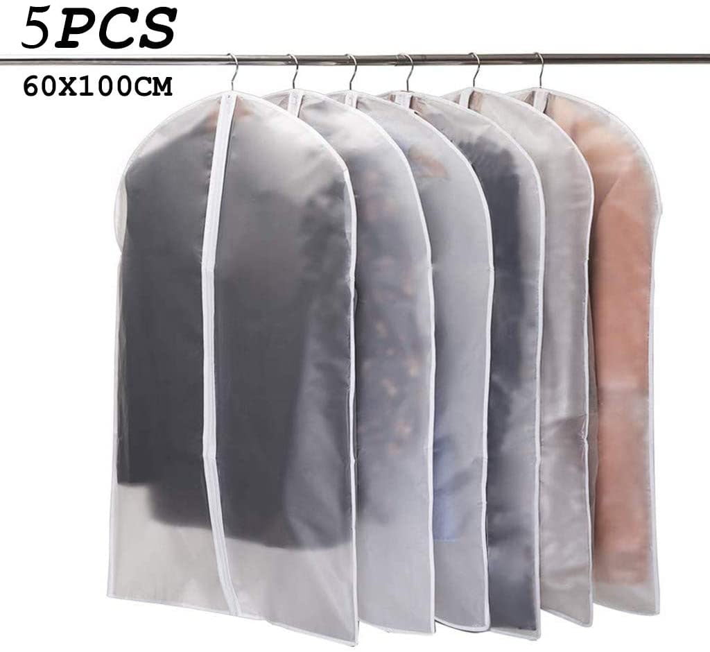 Black Spxatrew Garment Bag Suit Bag for Travel and Storage Breathable 40 inch 5 Pcs Suit Jacket Covers Clothes Bags with Clear Window Dust Proof Protector for Suit Coat 5 Pcs Jacket