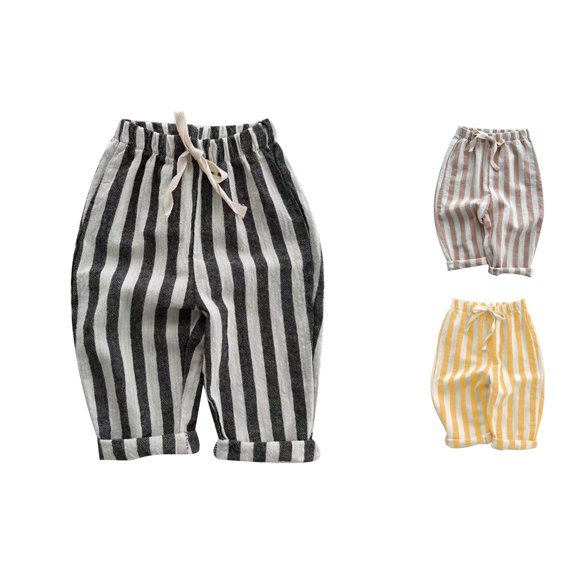 WERYOUNG Kids Baby Girl Striped Pants Everyday Wear Wide Leg Trousers Elastic Waist Pant Trendy Bottom 1-2 Years
