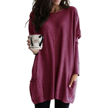 

Sexy Dance Women Maternity Long Sleeve Comfy Pockets T Shirts Dress Casual Baggy Round Neck Tunic Blouses Tee Ladies Plain Pullover Sweatshirt