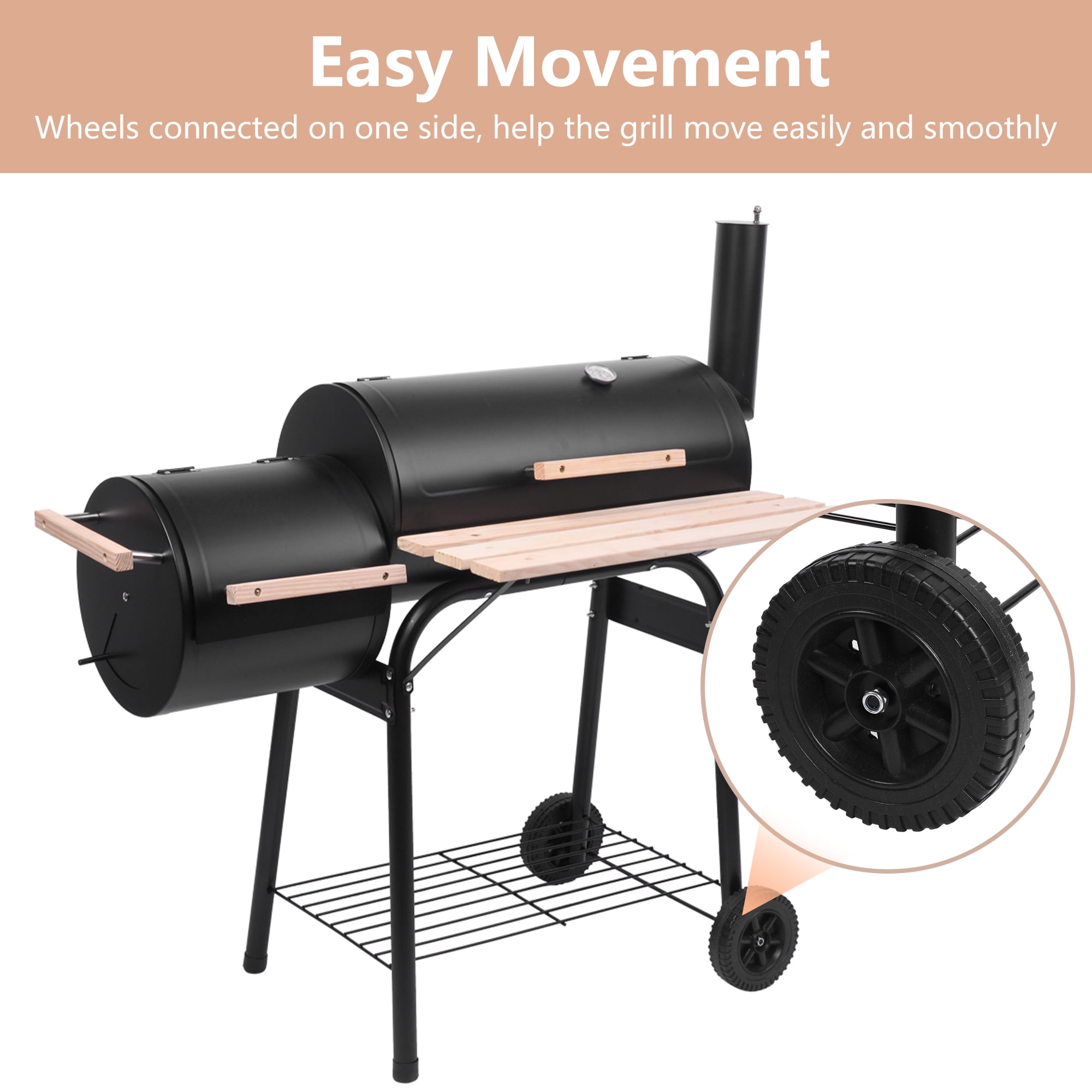 Gehoorzaamheid Smaak gedragen BBQ Charcoal Grill and Offset Smoker Combo, SYNGAR Outdoor Portable  Charcoal Grill w/ Thermometer & Cover, Lightweight & High Heat-Resistant  BBQ Charcoal Grill, for Party Picnic Camping, Black, D6462 - Walmart.com