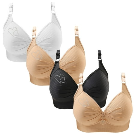 Clearance TOUMENY Nude Bra Seamless Bra 4PC Woman s Printing Gathered Together Large Size Daily Bra Underwear No Rims