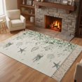 thumbnail image 3 of Sage Green Coastal Area Rug 3'x5',Summer Eucalyptus Leaves Beach Ocean Starfish Conch Woven Cotton Tassels Kitchen Rugs,Non Slip Indoor Door Mat Throw Carpet for Entryway Living Room Laundry Room, 3 of 9