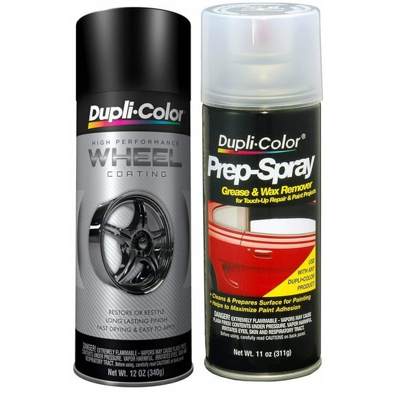 Dupli-color HWP104 Black High Performance Wheel Paint Bundle with Prep Spray (2 Items)
