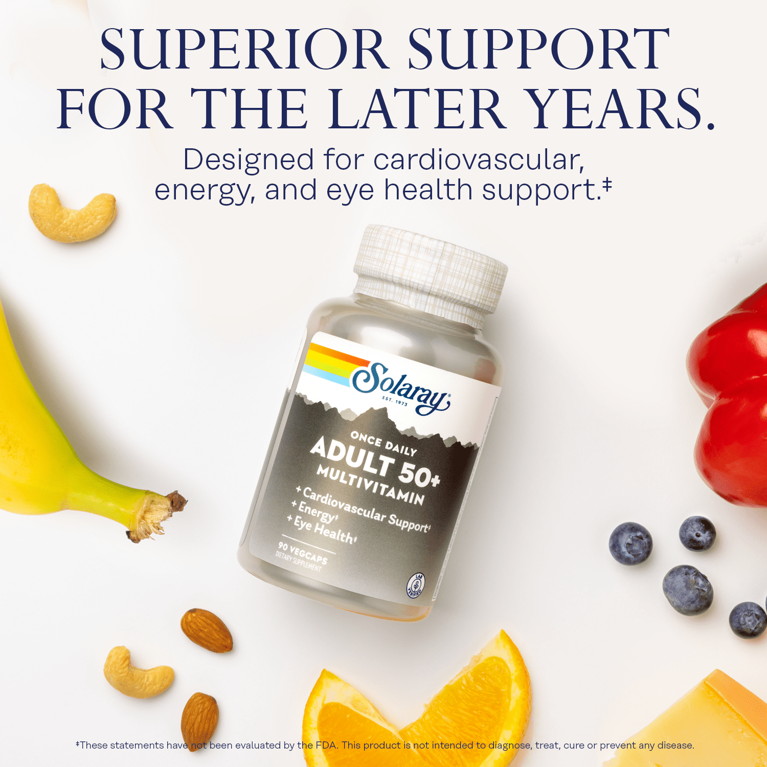 Solaray Once Daily Adult 50+ Multivitamin, Healthy Energy, Heart, Eye & Immune Support for Mature Adults, 90 VegCaps