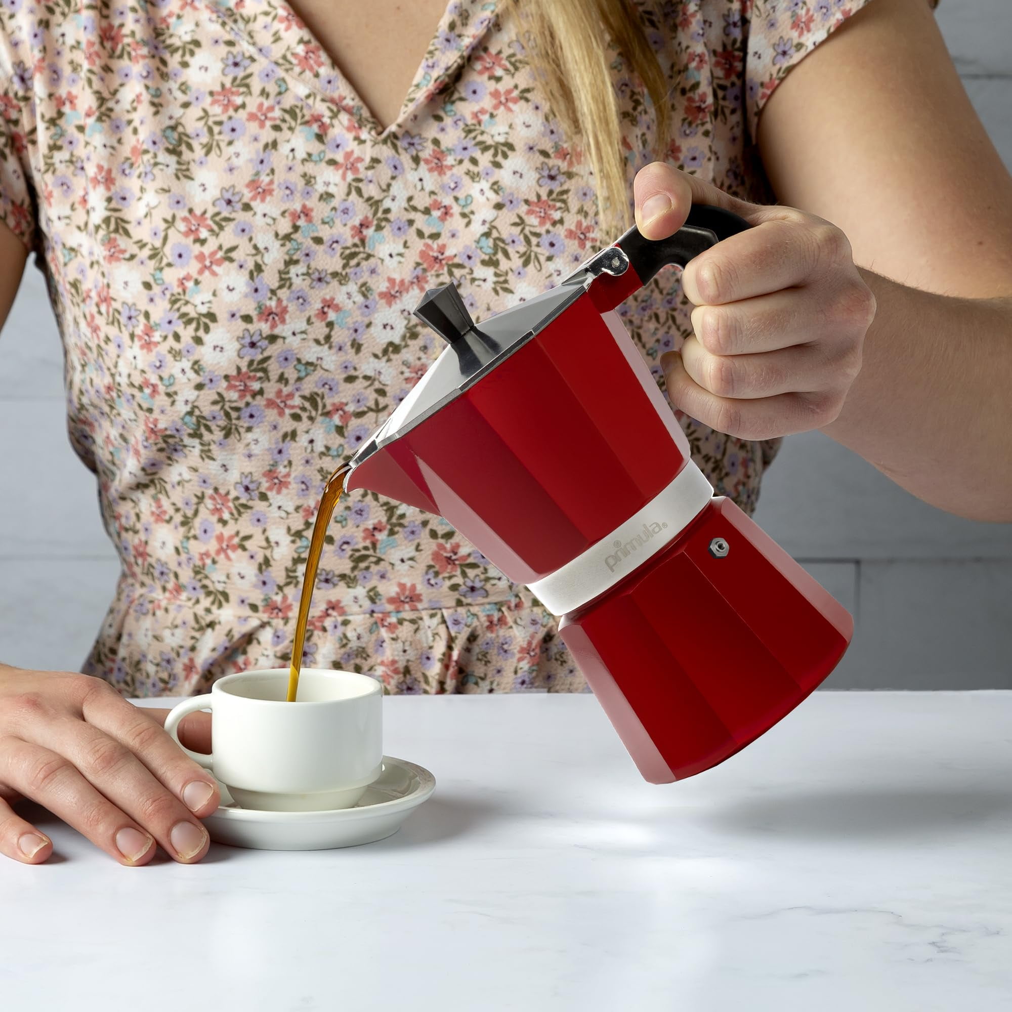 Primula Classic Stovetop Espresso and Coffee Maker, Moka Pot for Italian and Cuban Caf Brewing, Greca Coffee Maker, Cafeteras, 6 Espresso Cups, Red