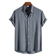 thumbnail image 2 of WTXUE Button-Up Shirts Short Sleeve, Notch Neck Mens Dress Shirts Casual Solid Button Down Shirt Beach Shirt Solid | Workwear for Men Grey L, 2 of 10