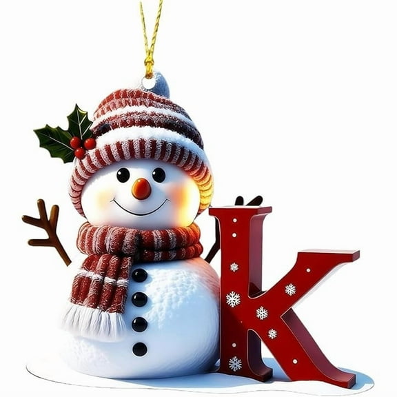 Honmine Snowman Christmas Ornaments, Cute Personalized Letter Tree Decorations, 2D Acrylic Hanging Pendants for Indoor Xmas Tree, Home, Holiday Display