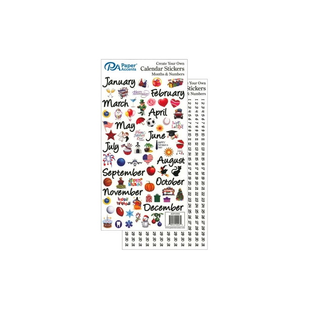 Calendar Sticker Month & Num Medium Color