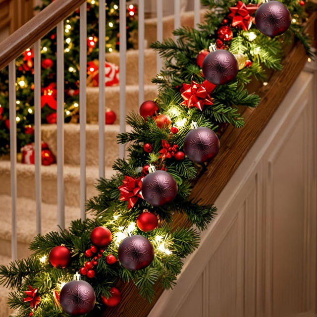 Bolas decorativas de plástico para Navidad. Juego de 8 bolas navideñas flocadas. Múltiples estilos de adornos para árboles de Navidad. Ideales para otras fiestas, Halloween, otoño, decoración del hoga