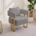 thumbnail image 2 of TS Modern decorative chair, living room side chair with gold metal legs, no wheels, suitable for dressing area, reception room, office,Teddy fleece upholstered metal foot sofas 2PCS Grey, 2 of 11