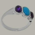 thumbnail image 3 of LBG British Made 925 Sterling Silver Natural Turquoise & Amethyst Womens Statement Ring - 33 size options - Size 10.5, 3 of 7