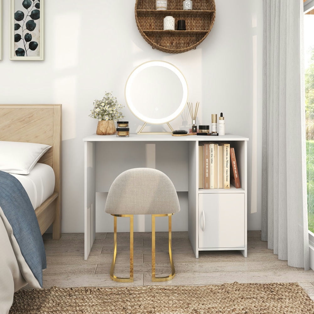 Demi Bonn Modern Computer Desk with Cabinet, Small Home Office Desk Study Writing Table, White