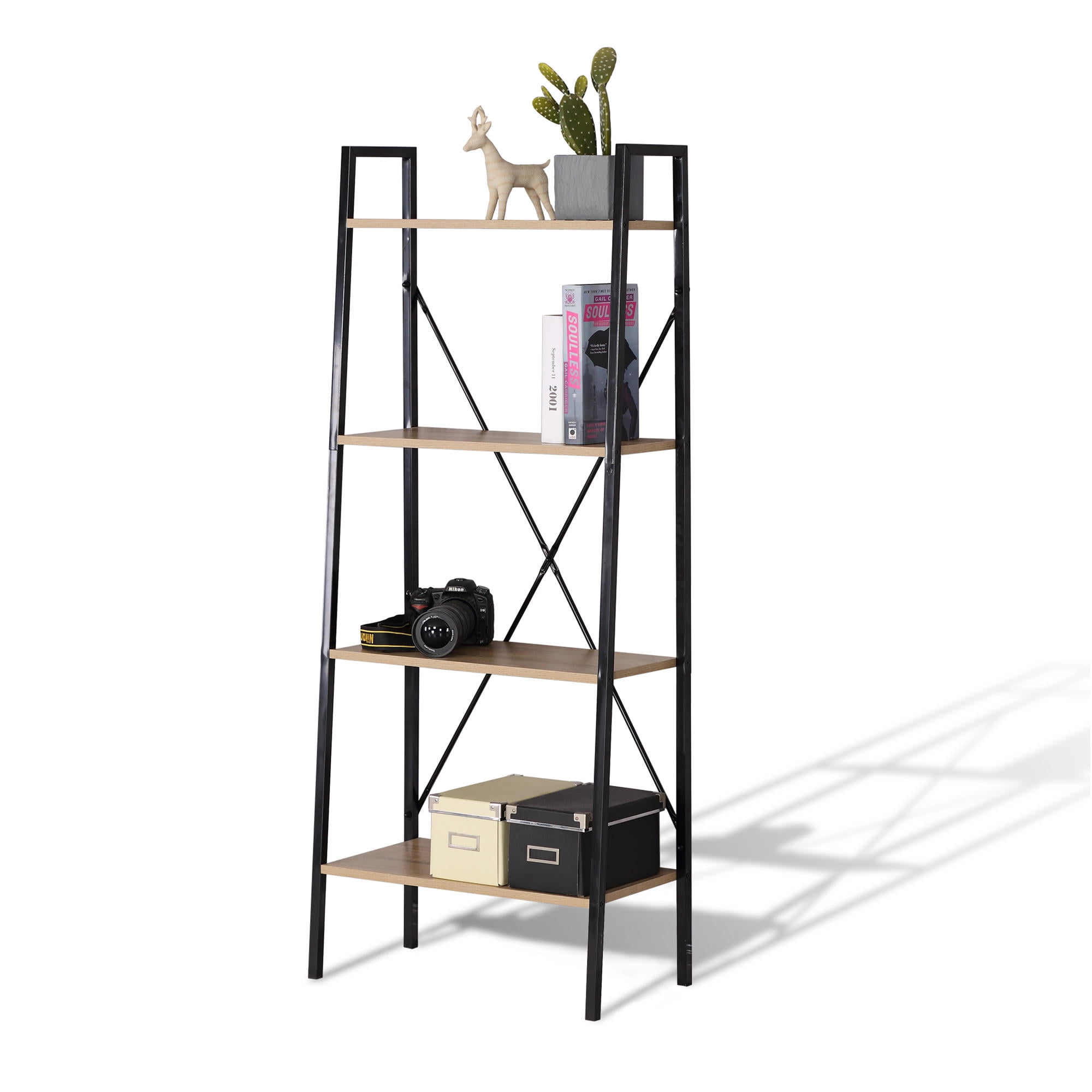 4 Tier Wooden Ladder Shelf For Books And Plants Bookshelf Bookcase Display Storage Balcony Wall Cabinet Shelving Multiple Flower Pot Organizer Walmart Canada