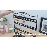 Mango Steam Tabletop Mirror Base Stud Earring Jewelry Organizer, Display Stand, Storage, Gift (Black, Metal)