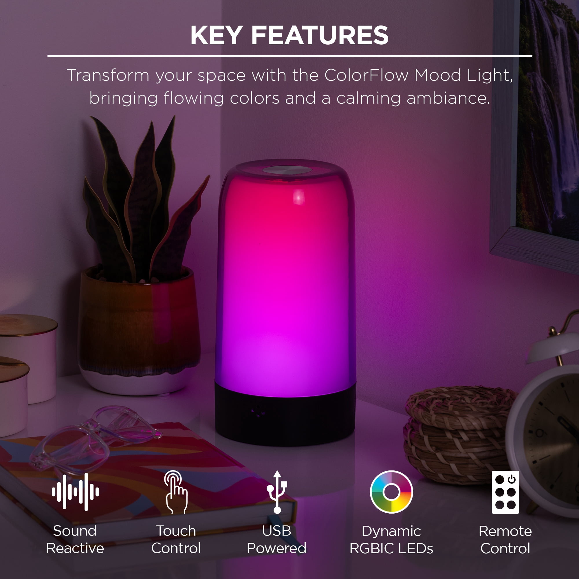 Merkury Innovations ColorFlow RGBIC LED Mood Light with Sound Reactive Modes, 1 pack