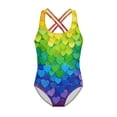 thumbnail image 4 of Uorisanigo Girls One Piece Swimsuits Colorful Heart Crossback Straps Bathing Suit Swimwear Sleeveless Swim Suit Pool Party, Size 9-10, 4 of 7