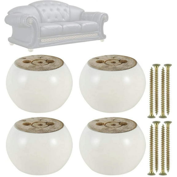 Miuline 4PCS Furniture Legs Wooden 50mm Height Sofa Legs Eucalyptus Round Bun Furniture Feet Replacement Legs for Couch, Bed, Armchair,Cabinet (White)