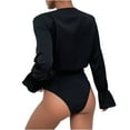 thumbnail image 5 of Women's Wrap V Neck Lantern Long Sleeve T Shirt Bodysuit Leotard Fashion Tunic Tops Tees Basic Leotard Jumpsuit, 5 of 7