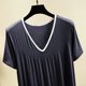 thumbnail image 5 of Karight Womens Soft Cotton T Shirt Dress Summer Short Sleeve Casual V Neck Sleepshirts Loose Long Nightdress House Dress, 5 of 5