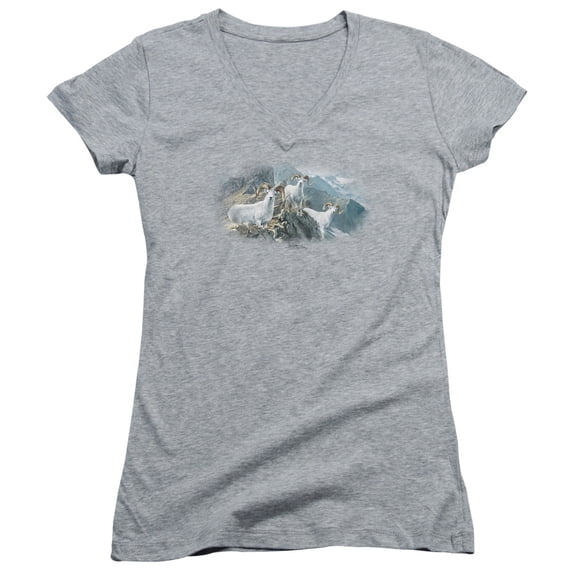 Wildlife High Trails Dall Sheep Junior Women's T-Shirt V-Neck T-Shirt Athletic Heather