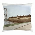 thumbnail image 1 of London Throw Pillow Cushion Cover, Buckingham Palace Historical Building Thames River Ferris Wheel Pencil Drawing Art, Decorative Square Accent Pillow Case, 16 X 16 Inches, Multicolor, by Ambesonne, 1 of 2
