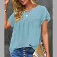 thumbnail image 6 of Women's Casual Boho Tops Lace Crew Neck Ruffle Sleeve Shirts Summer Pleated Flowy Loose Fit Cute Basic Blouses (M, Light Blue), 6 of 7