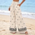 thumbnail image 4 of Tnhcen Women's Bohemian Print Drawstring Palazzo Pants, 100% Polyester Pre - Shrunk Bamboo Modal, Elastic Waist Beach Vacation Casual Wide Leg Trousers for Women S - 2XL, 4 of 9