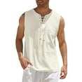 thumbnail image 2 of BVOFAR Mens Cotton Linen Tank Tops Casual Sleeveless Lace Up Tops Summer Beach Hippie T Shirt Bohemian Renaissance Pirate Tunic Tees, 2 of 7
