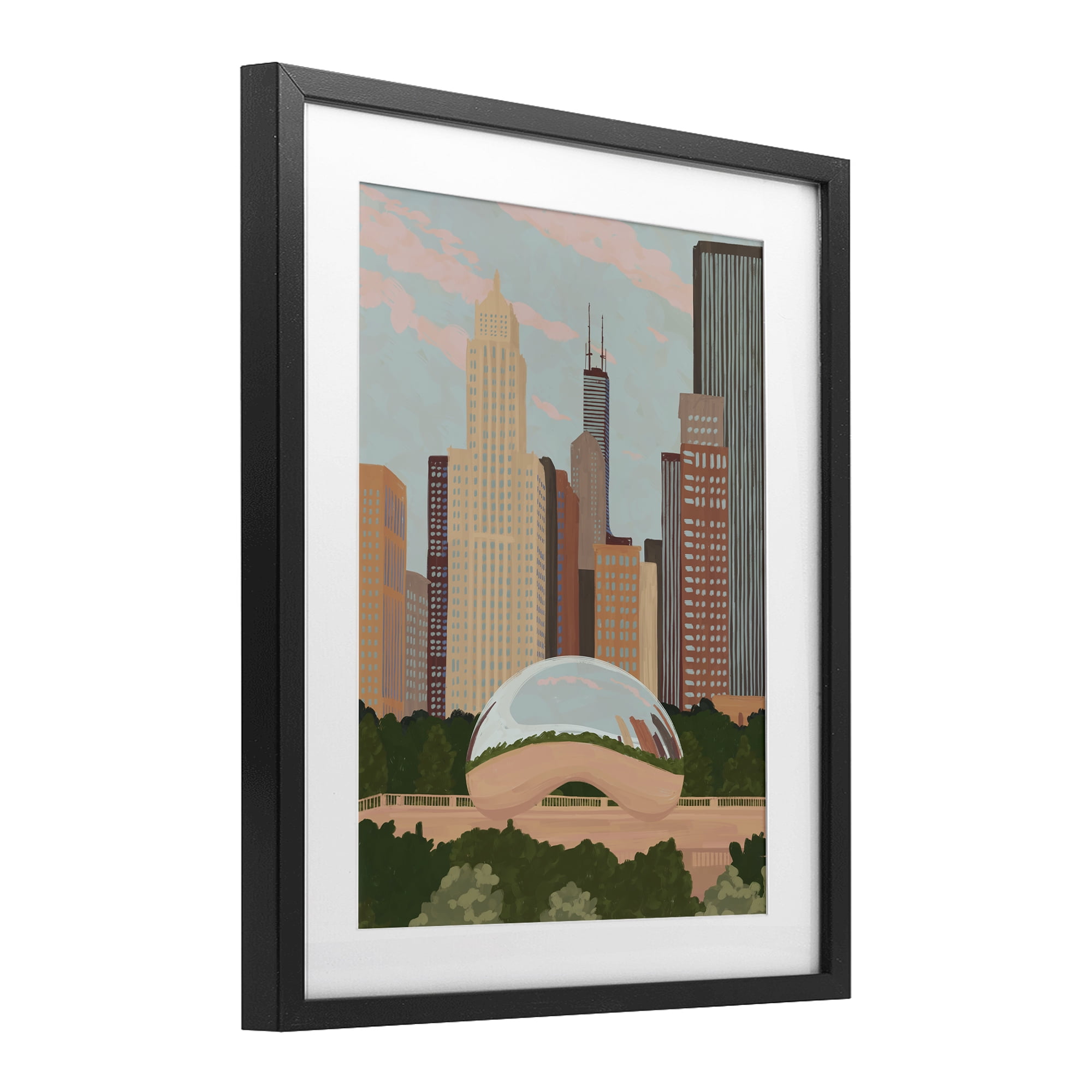 Stupell Industries Chicago Bean Cityscape Black Framed Print Under Glass, design by Veronica Lara