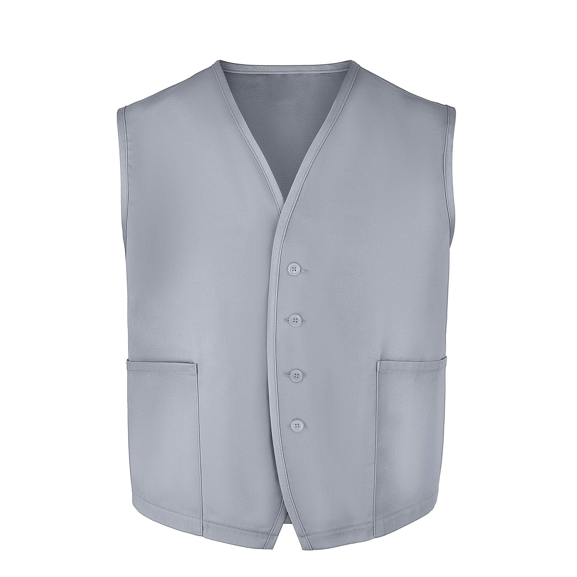 Toptie Two Pocket Unisex Vest Button Up Waistcoat Volunteer Work Vest-Gray-M