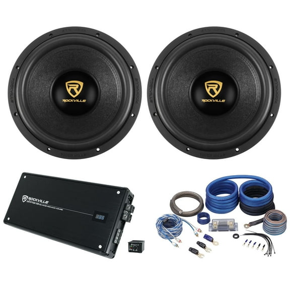 (2) Rockville W12K9D4 12" 8000 Watt Car Subwoofers Mono Amplifier Copper Amp Kit