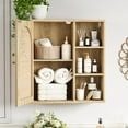 thumbnail image 4 of Rattan Bathroom Wall Cabinet, Boho Medicine Wall Cabinet with Double Doors and Adjustable Shelves, Tall Kitchen Wall Mounted Storage Cabinet, Floating Space Saver Over Toilet, Natural, 4 of 8