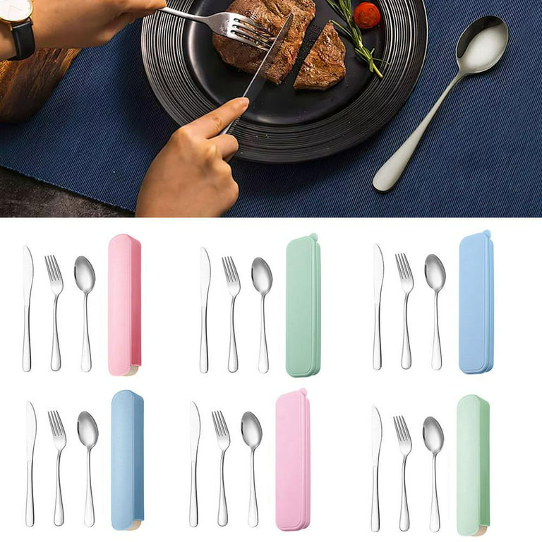 Portable Travel Utensils Set, 18/8 Stainless Steel 3 PCS Cutlery Set  Including Knife Fork and Spoon, Reusable Travel Silverware Set with Case  for