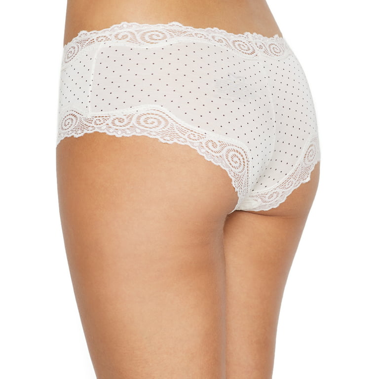 Women's Maidenform 40837 Cheeky Scalloped Lace Hipster Panty (Pearl/Black  Pin Dot 7) 