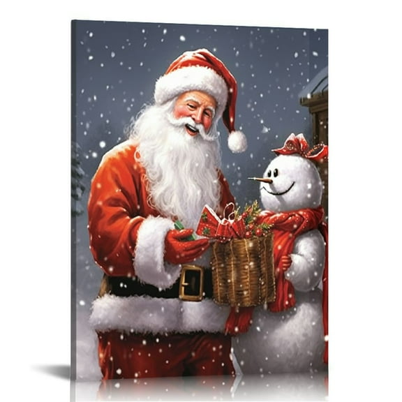 Nawypu Christmas Wall Art Snowman Santa Canvas Prints Christmas Decor Painting Picture Stretched and Framed Ready to Hang for Holiday Decor